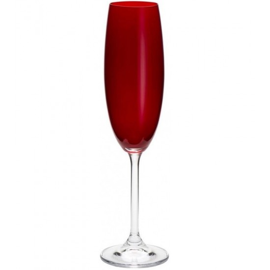 Jogo 6 Taças 220ml Para Champanhe Colibri Vermelho Cristal Ecológico Bohemia